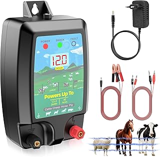 10KM Clôture Électrique pour Animaux, Puissante 2J electrificateur Clôture Électrique avec Écran LCD, Haute Puissance Étanche Clôture Électrique pour Ferme Jardin Pâturage